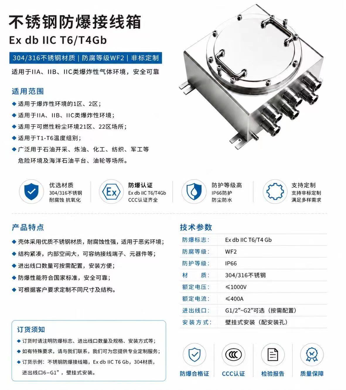 Stainless Steel Explosion-Proof Junction Box – Flameproof IIC detail 1